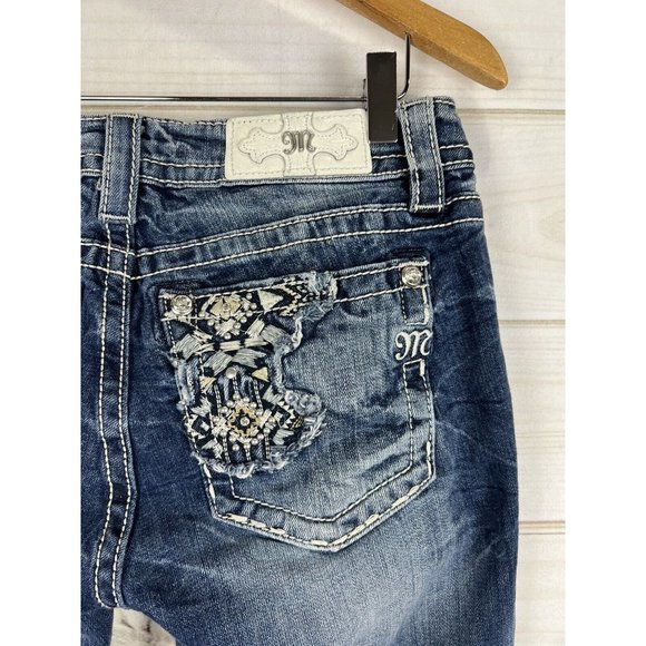 Miss Me Jeans Womens 28 Blue Bootcut Embroidered Pocket Low Rise Stretch - Picture 3 of 12
